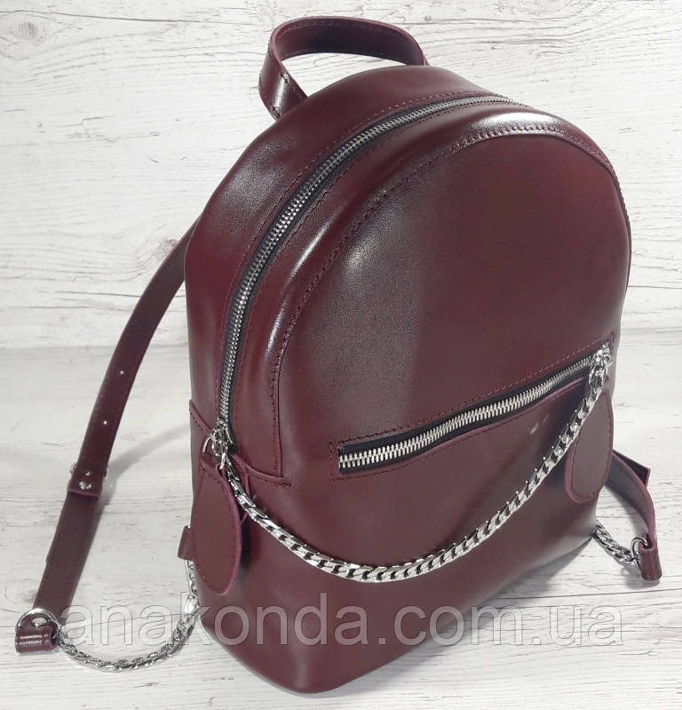 112-XL Натуральна шкіра РОЗМІР XL Міський рюкзак Шкіряний рюкзак бордовий Рюкзак жіночий марсала шкіряний