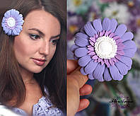 Фиолетовая заколка цветок из полимерной глины "Лавандовая гербера". Украшения для волос