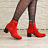 Черевики жіночі на невисоких підборах, натуральна замша і лак червоного кольору, фото 5