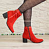 Черевики жіночі на невисоких підборах, натуральна замша і лак червоного кольору, фото 6