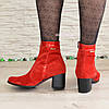 Черевики жіночі на невисоких підборах, натуральна замша і лак червоного кольору, фото 7