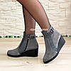 Черевики жіночі на танкетці, натуральна замша та шкіра сірого кольору, фото 3