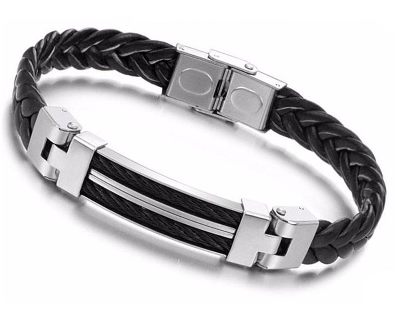 Чоловічий шкіряний браслет Primo Steel Rope - Black