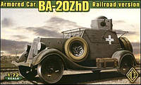 ARMORED CAR BA-20ZHD RAILROAD VERSION. 1/72 ACE 72210