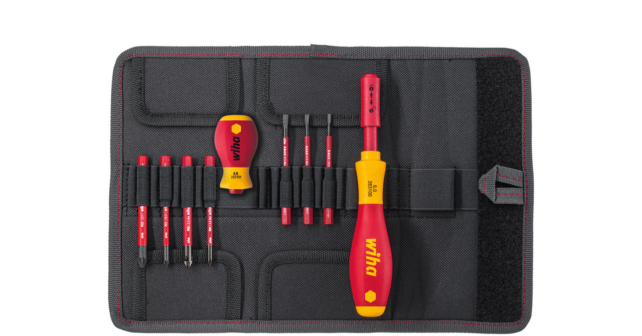 Викрутка з набором біт slimVario, Slotted, Pozidriv, PlusMinus/Pozidriv в сумці; Набір 9 шт;