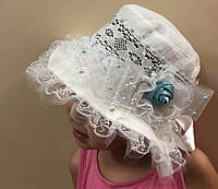 Кружевная льняная детская шляпка панамка с бантом