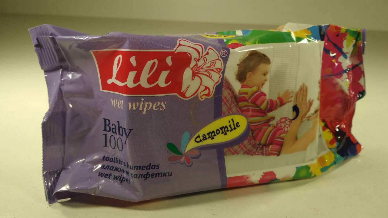 Вологі серветки ароматизовані, Lili "Ромашка", 100 шт\пач