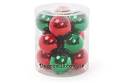 Набір ялинкових кульок червоно-зелений, 4см, 12 шт