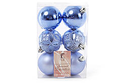 Набір ялинкових куль - місячний синій №2, 6 см, 6 шт