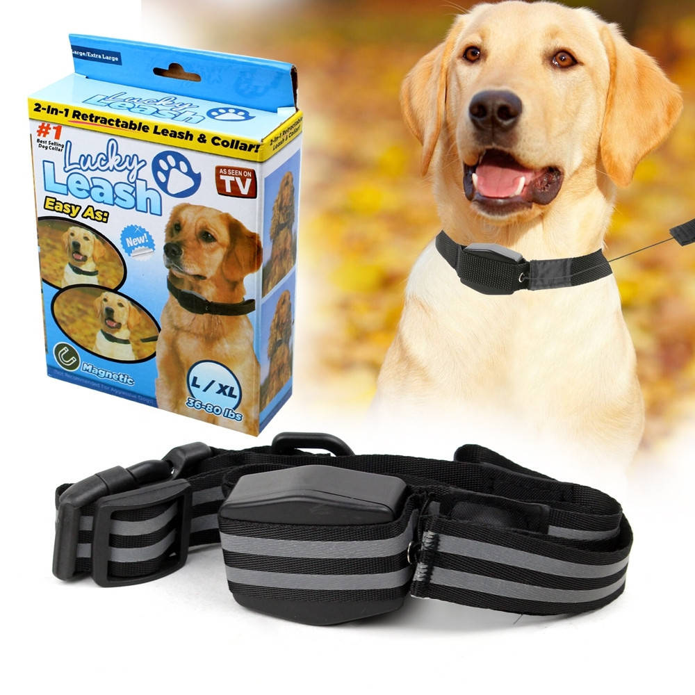 

Повідок нашийник Lucky Leash L/XL 140 см до 30кг поводок рулетка для собак ошейник, Черный