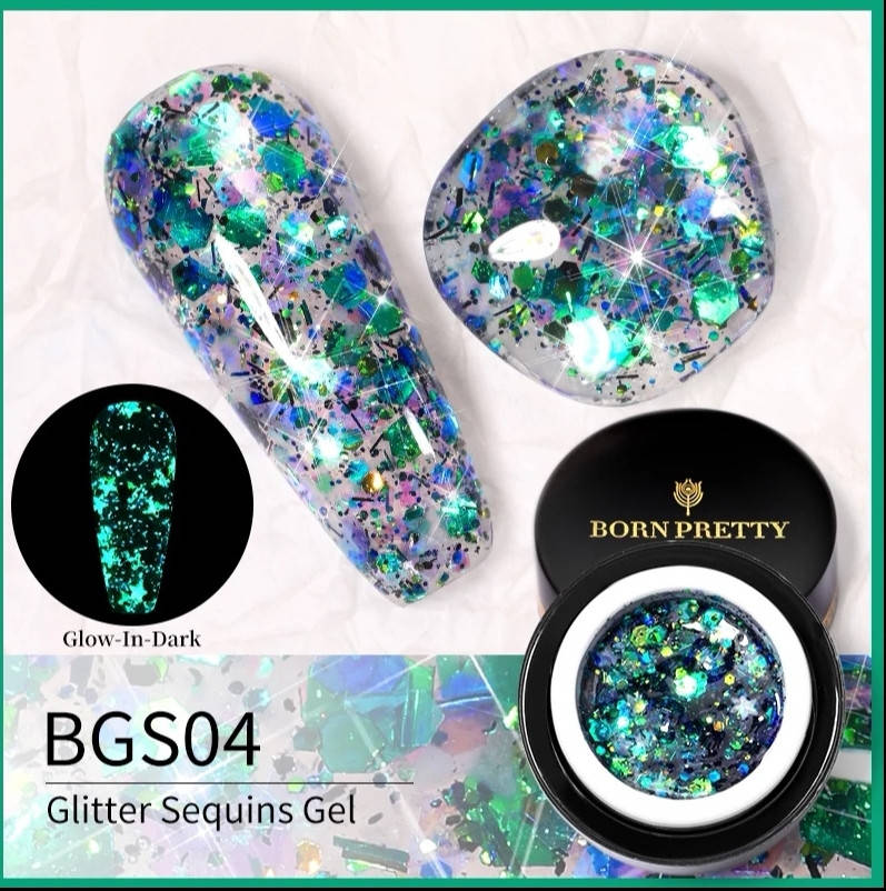 

Глиттер гель, светящийся "Born Pretty" 5г, BGS04