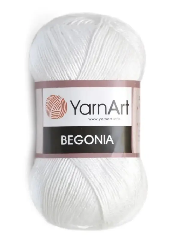 

Пряжа летняя YarnArt Begonia Ярнарт Бегония 100% мерсеризованный хлопок, Турция 1000- белый