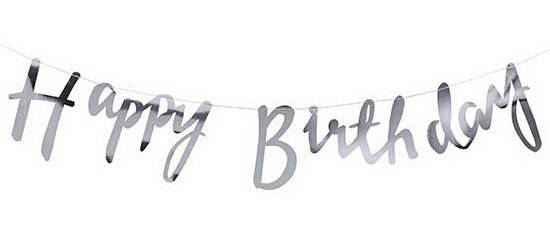 

Гирлянда бумажная серебряная Happy Birthday длина 1,5 м резная