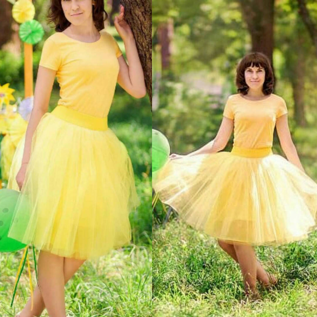 

Пышная женская юбка из фатина, цвет желтый