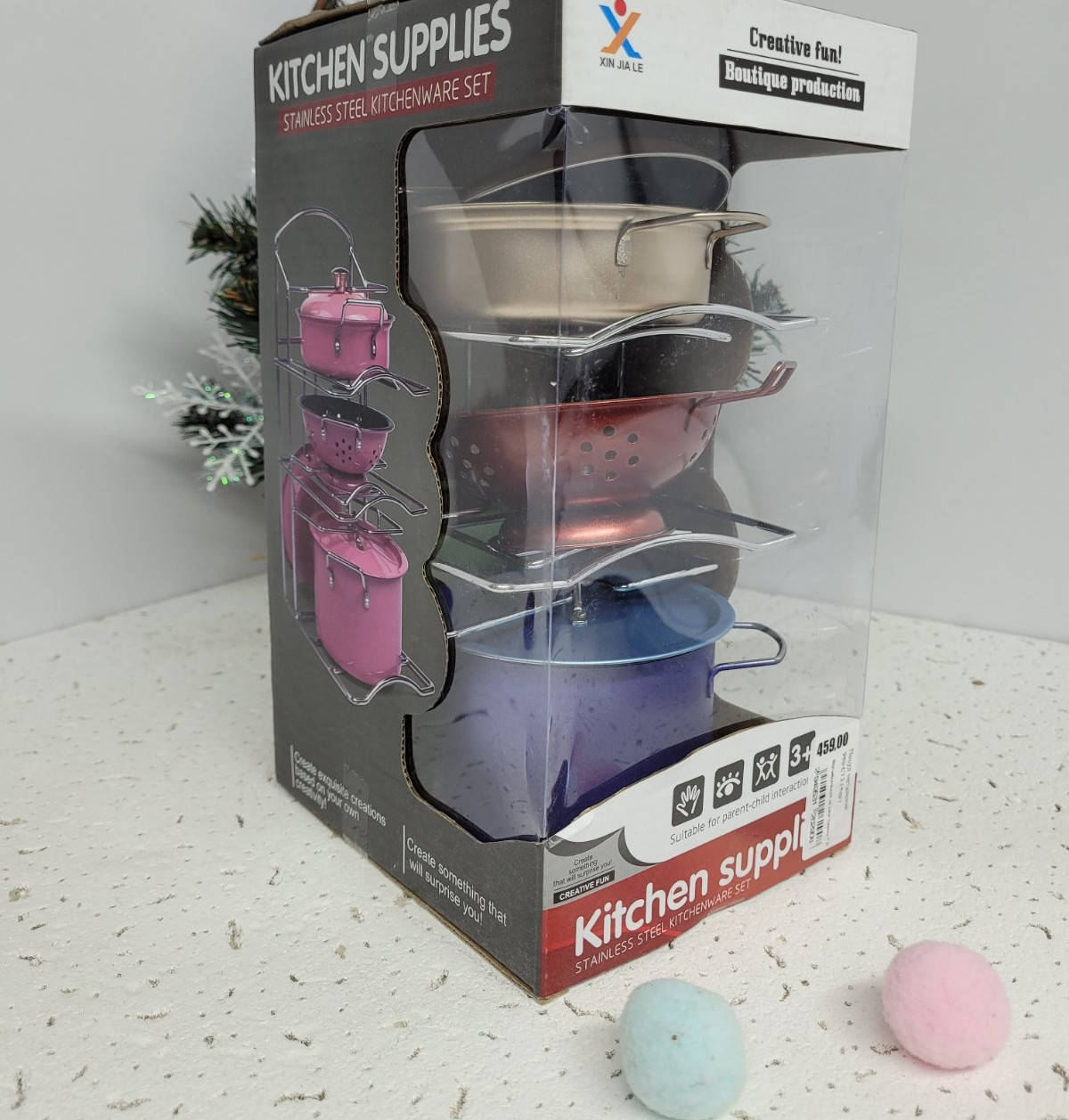 

Детский игровой набор металлической посуды | кастрюли, сковородка, дуршлаг в коробке