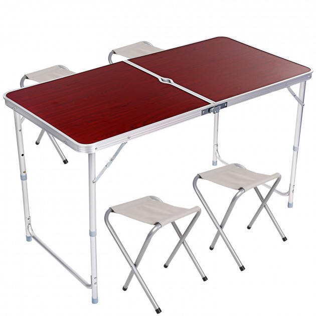 

Мебель для пикника раскладной стол с 4 стула в чемодане Folding Table с регулировкой высоты Коричневый UKG