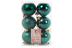 Набір ялинкових куль - смарагдовий, 6см, 6 шт