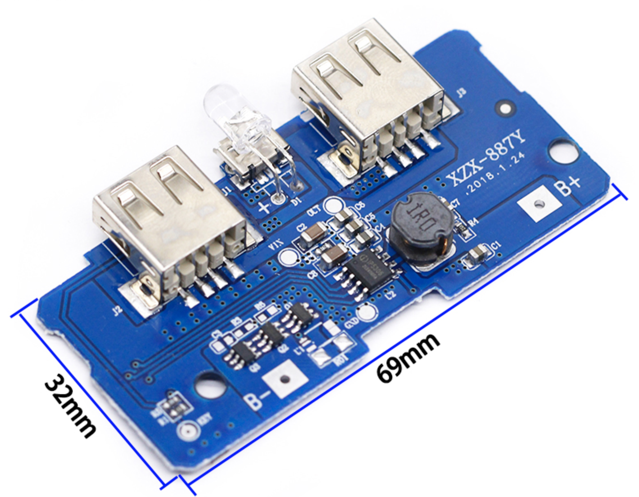 Підвищуючий перетворювач два USB DC-DC 3.2-4.2 В на 5В 2А