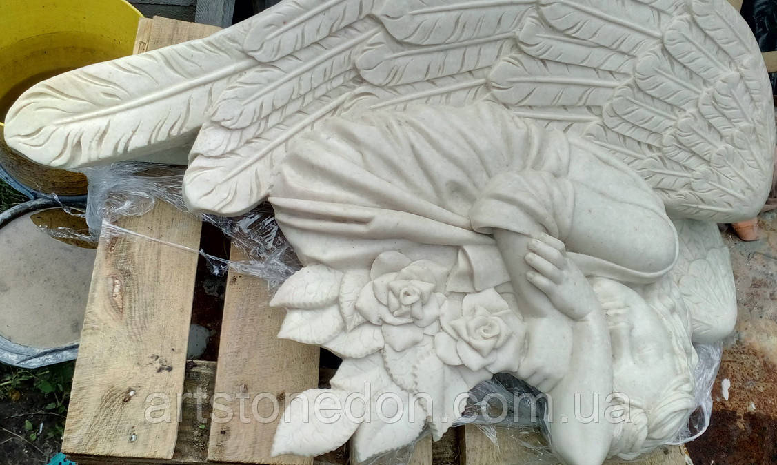 Ангел з мармуру для пам'ятника (білий і золото) 75*50 см - фото 5 - id-p261835925