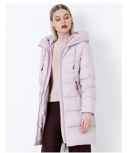 Пуховик жіночий стьобаний із капюшоном на блискавці світло-рожевий пудра Miagofce, фото 1