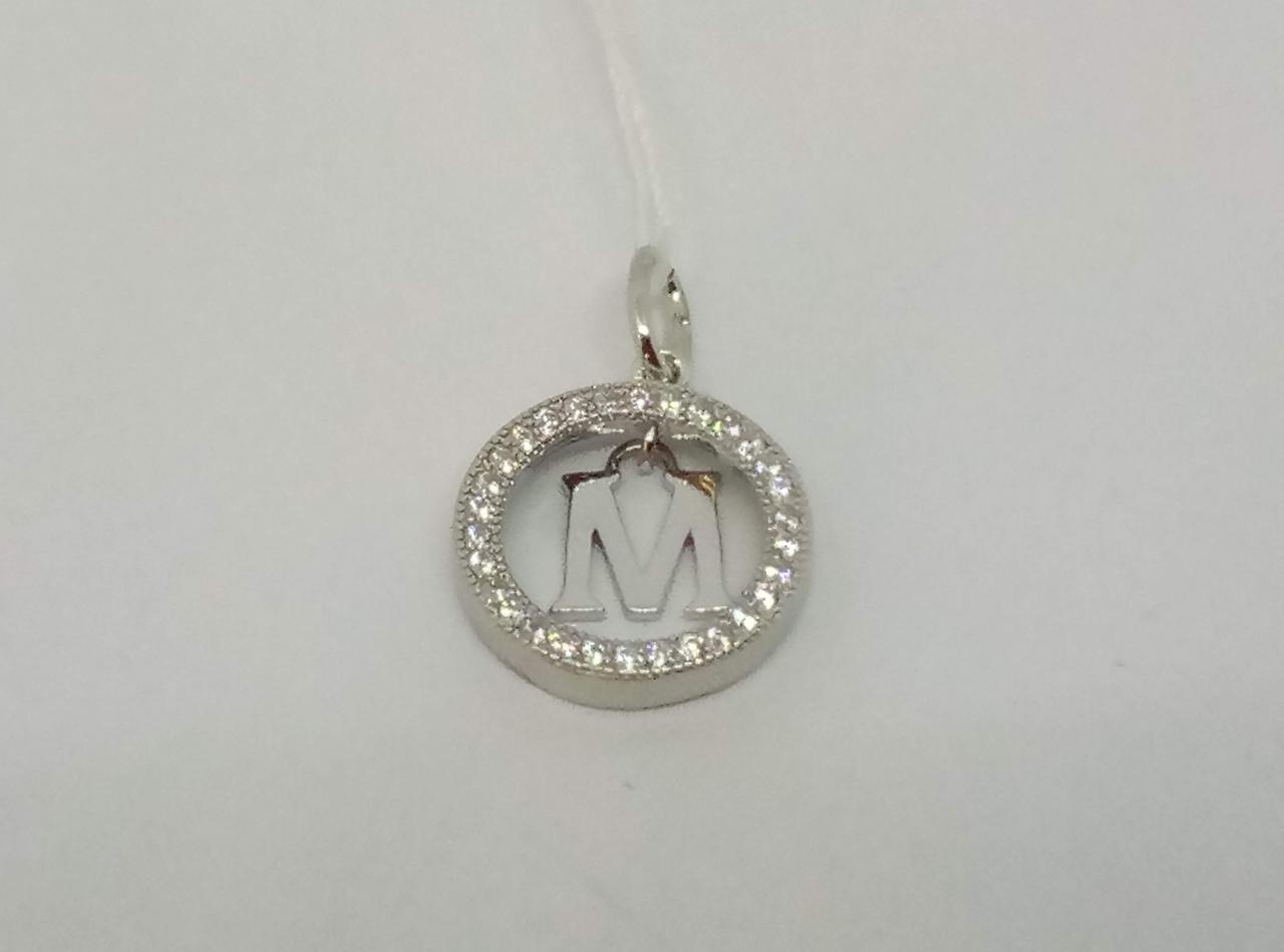 Срібна підвіска "М" з фіанітами.   П2Ф/1000М