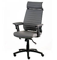 Стильне крісло керівника з м'якими підлокітниками MONIKA (МОНІКА) grey сірий шкірзамінник