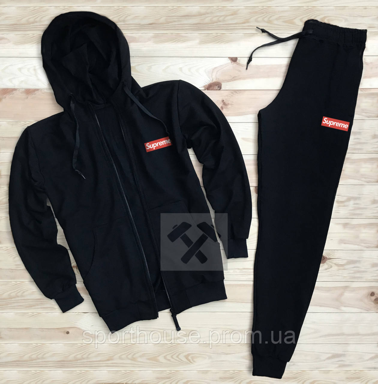 Чоловічий спортивний костюм Supreme чорного кольору (люкс) XS