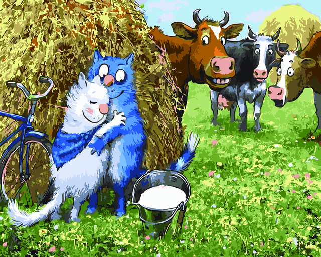 розфарбування по номерах сині коти