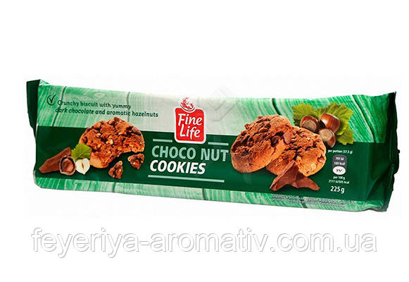 Печиво зі шматочками шоколаду та горіхами Fine Life Choco Nut Cookies 225гр (Німеччина)