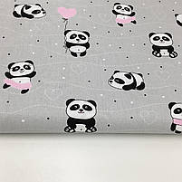 Польська бязь "Панди на сірому з рожевим", фото 3