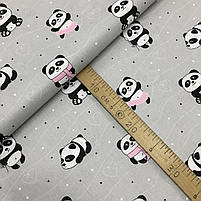 Польська бязь "Панди на сірому з рожевим", фото 2