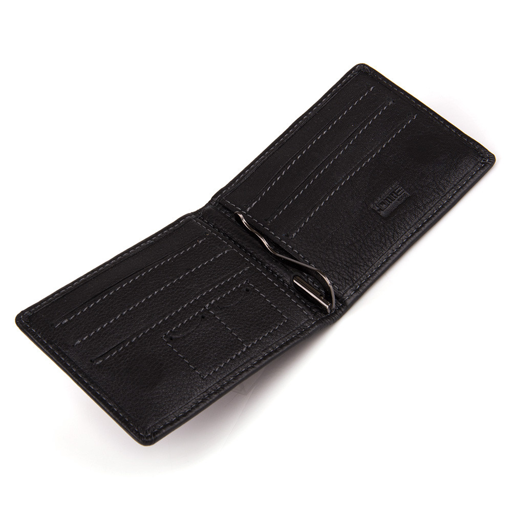 Шкіряний гаманець затискач для грошей Kafa чорний, на магніті (282-1)