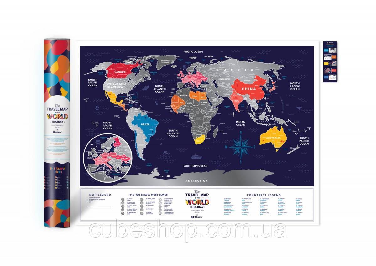 Скретч-мапа світу Travel Map Holiday (англійська мова) у тубусі