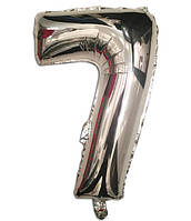 Куля цифра 7 фольгована срібло 35 см