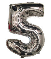 Куля цифра 5 фольгована срібло 35 см