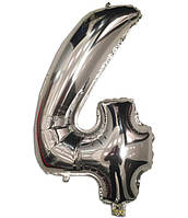 Куля цифра 4 фольгована срібло 35 см