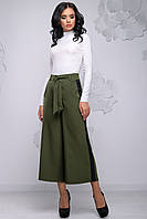 Модные женские брюки кюлоты расширенные к низу с лампасами 42-48 размеры хаки