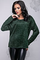 Теплый модный женский свитер из ангоры свободного фасона 42-52 размера темно-зеленый