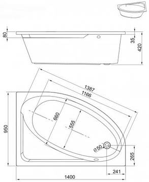 Ванна акрилова Aquaform Tinos 140х95х40 асиметрична, фото 2