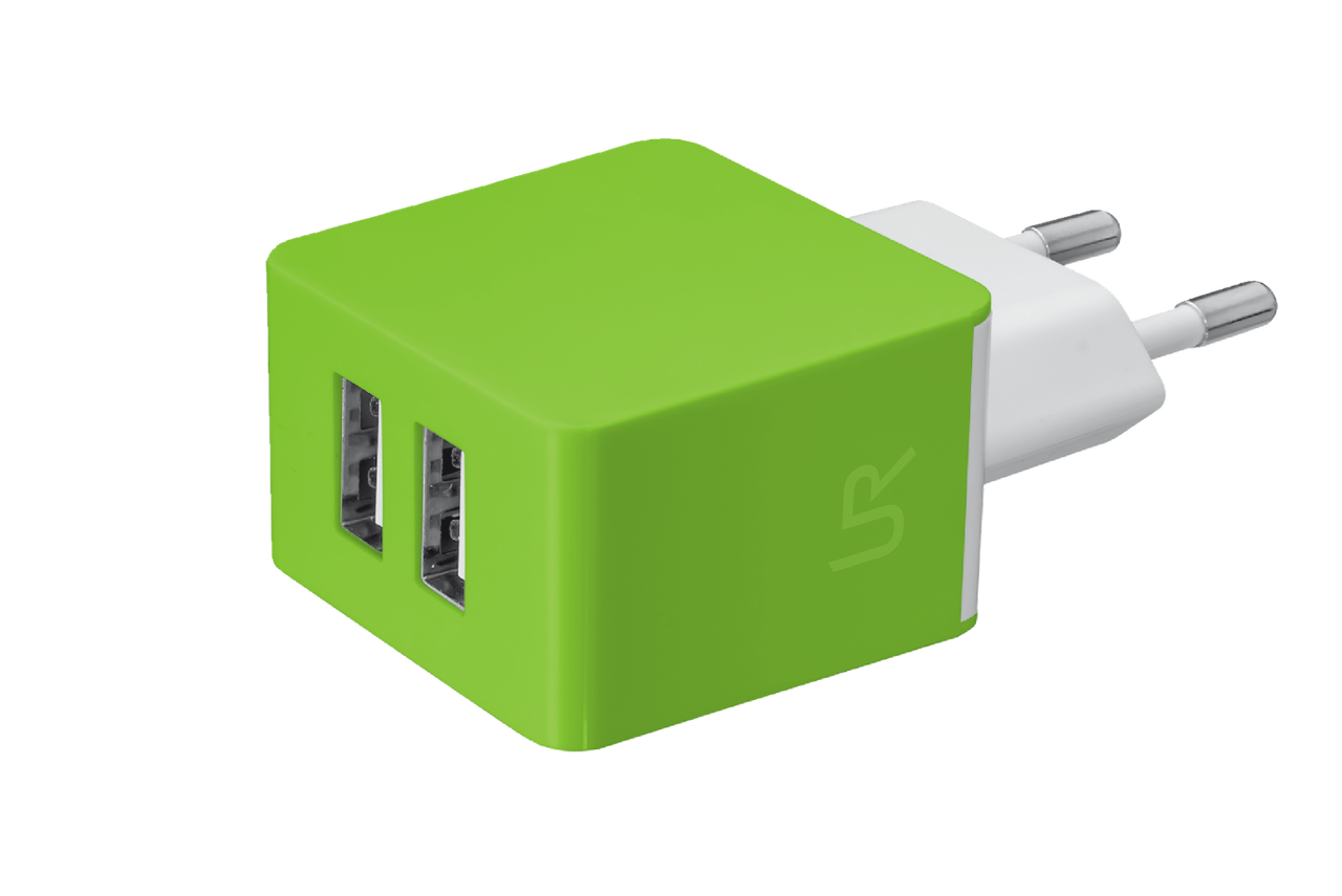 Мережевий зарядний пристрій Trust Urban Revolt Dual Smart Wall Charger — Lime Green