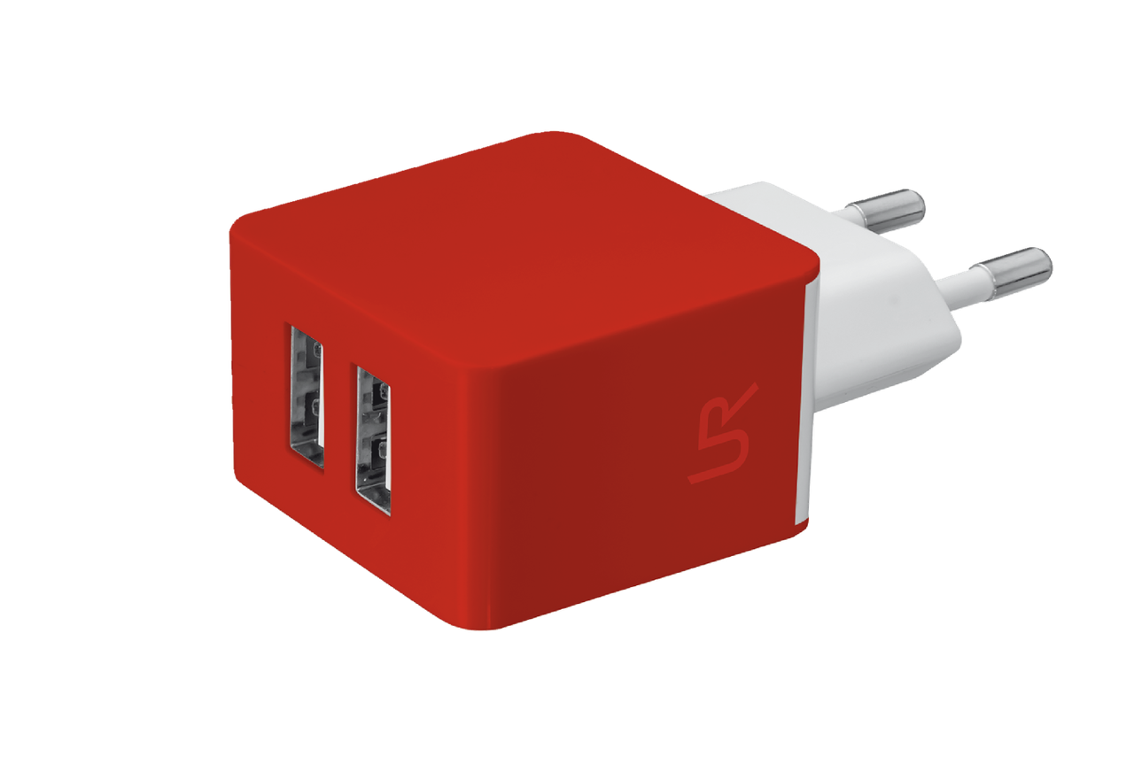 Мережевий зарядний пристрій Trust Urban Revolt Dual Smart Wall Charger — Red