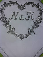 Свадебные именные салфетки из хлопка с вышивкой серебряными нитями 2 шт.