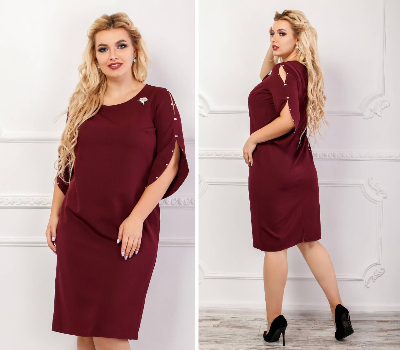 Новинка! Платье Батал с Брошью, Модель 130 , Цвет Бордо — Купить ...