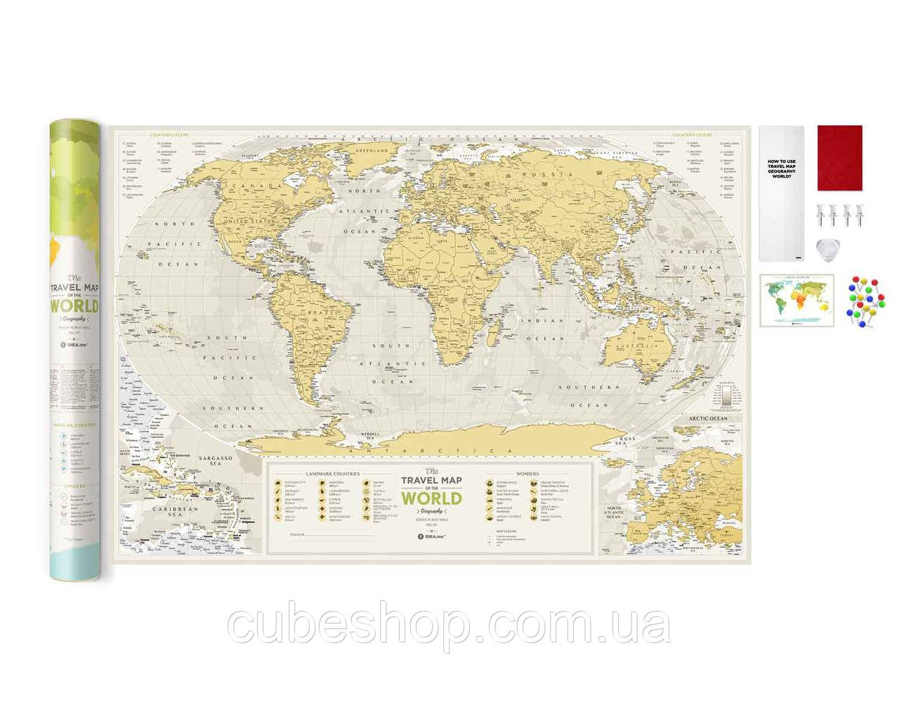 Скретч-мапа світу Travel Map Geography World (англійська мова) у тубусі