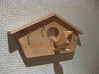 Ключница домик с птичкой, деревянная ключница