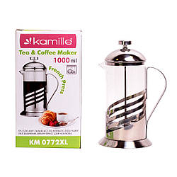 Френч-прес Kamille 1000 мл скляний заварник для чаю та кави