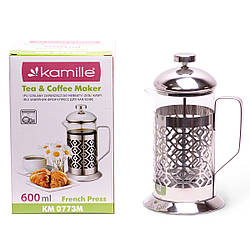 Френч-прес Kamille 600 мл скляний заварник для чаю та кави
