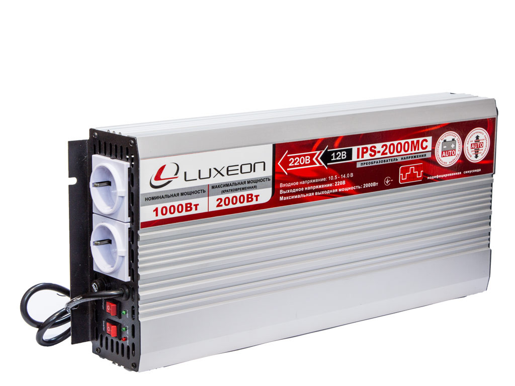 Перетворювач напруги потужність 1000Вт Luxeon IPS-2000MC 12V-220V c зарядкою, автомобільний інвертор