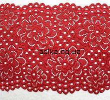 Стрейчеве мереживо, колір червоний,ширина 15 см (1 паковання 23метра)