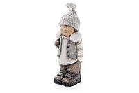 Новогодняя фигура Мальчик в вязаной шапке 40см, цвет - серый, керамика, 1шт. (820-151)